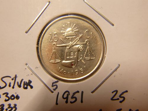 MEXICO 1951 25 CENTAVOS