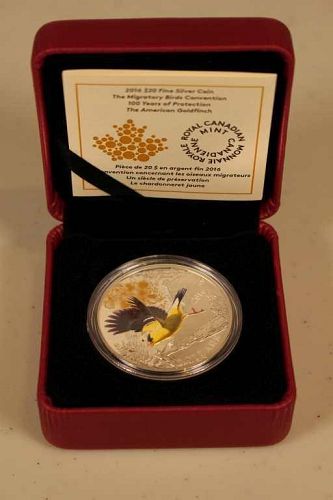 1 oz. Pure Silver Coloured Coin. American Goldfinch