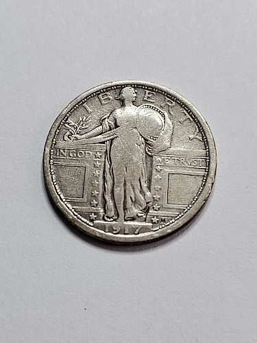 1917 Standing Liberty Quarter, Type 1, Pretty Coin, Clear Date, Free Ship