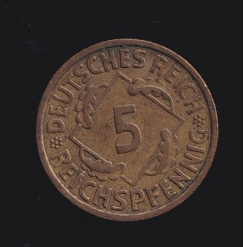 GERMANY Weimar Republic  - KM 39	5 Reichspfennig		1936	A	VF30