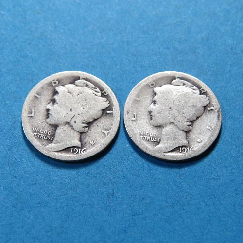 1916-P +1916-S  MERCURY DIMES (WORLD WAR I ERA) (2-COINS) ~ LOT D629