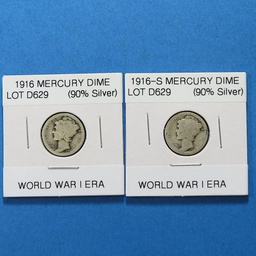 1916-P +1916-S  MERCURY DIMES (WORLD WAR I ERA) (2-COINS) ~ LOT D629