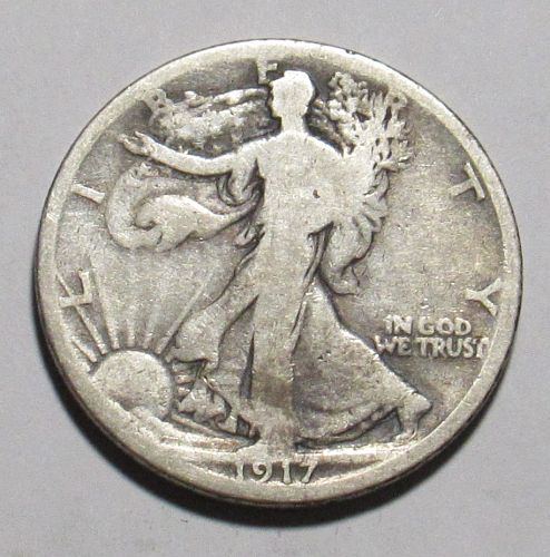 1917 S Walking Liberty Half Dollar in circulated condition