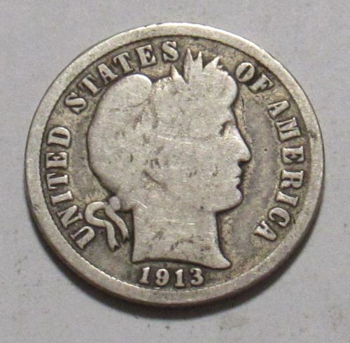 1913 P Barber Dime in circulated condition