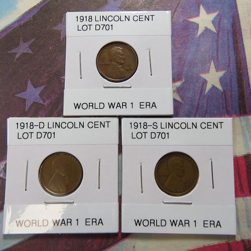 1918-P 1918-D 1918-S LINCOLN WHEAT CENTS (LOT OF 3 CENTS) LOT D701