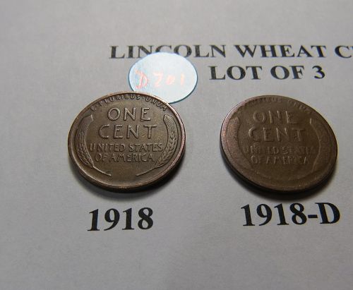 1918-P 1918-D 1918-S LINCOLN WHEAT CENTS (LOT OF 3 CENTS) LOT D701