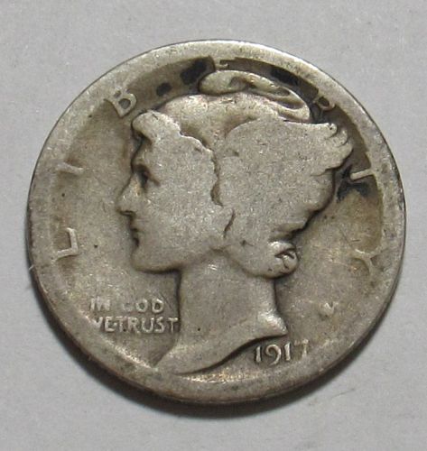 1917 P Mercury Dime in circulated condition