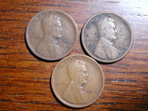 1916 P,D,S Lincoln Wheat penny cent set NICE