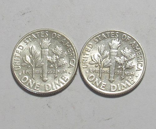 1964 P&D Roosevelt Dimes in circulated condition