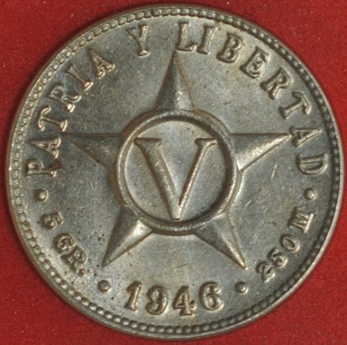 1946 Cuba 5 Centavos AU