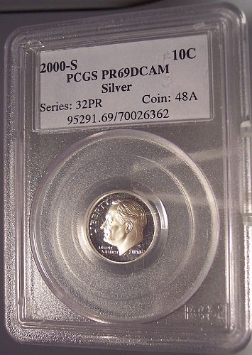 2000-S Proof Roosevelt Silver Dime PCGS PR69DCAM #G017