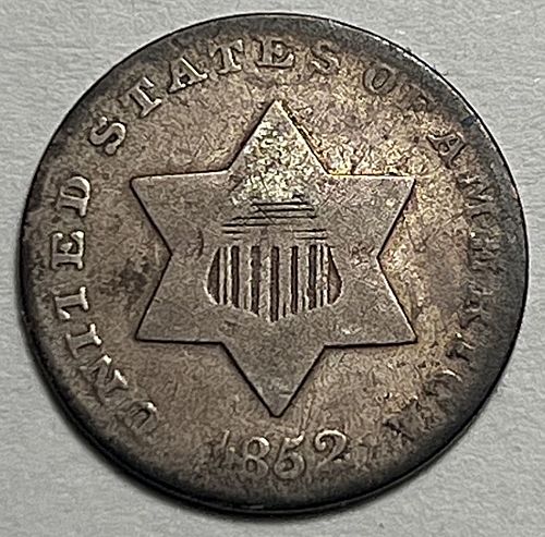 1852 Silver Three Cent Type 1 Trime - No Outlines to Star 21642