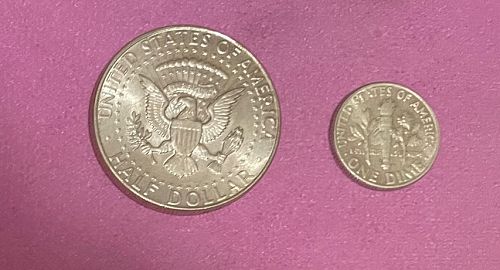 1964 P Kennedy Half Dollar with 1964-D Dime, 90% Silver