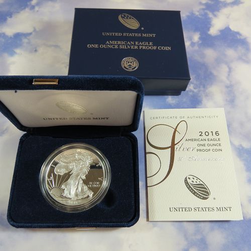 2016-W AMERICAN SILVER EAGLE PROOF DOLLAR WITH LETTERED EDGE ~ COIN, BOX & COA
