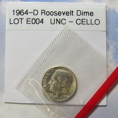 1964-D ROOSEVELT DIME (UNCIRCULATED IN CELLO) 90% SILVER ~ LOT E004