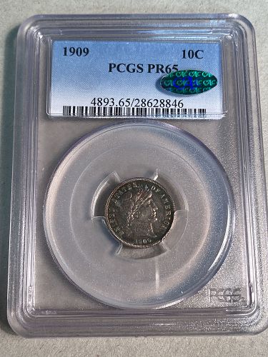 1909 Barber Silver Dime PCGS PR65 CAC