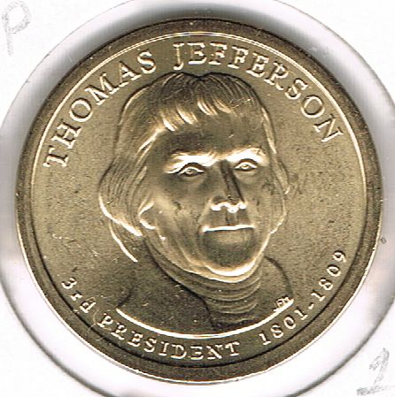 1 Dollar "Presidential Dollar" -  Thomas Jefferson, 2007 P, BU