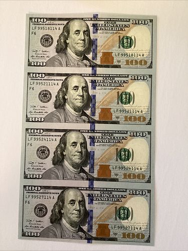2009A Uncut Currency $100: Four-Note Sheet, BOE Packaging, Atlanta FSB
