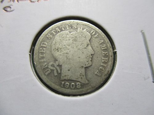 1908  Barber Dime.  Item: 10 B08-04.