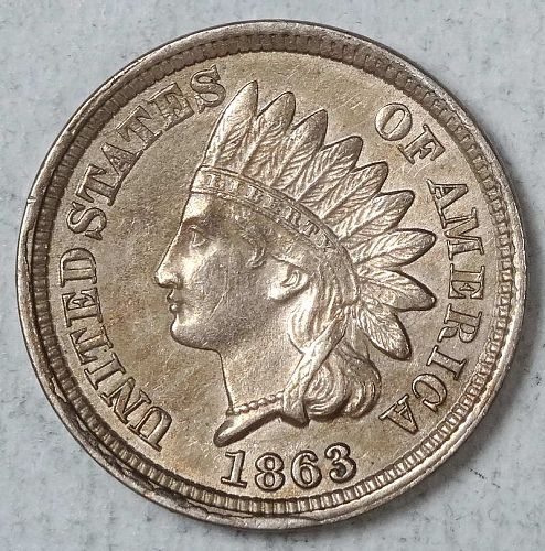 1863 Indian Cent, Choice Almost Uncirculated, Early Type   0805-01