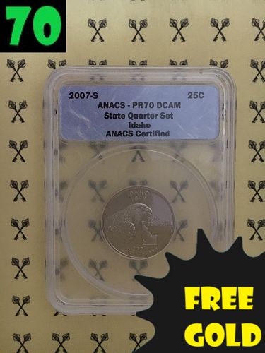 2007-S Idaho State Quarter PERFECT ANACS PR70 Deep Cameo with FREE 1/2 GOLDBACK*