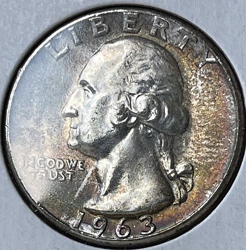 1963-P Washington Silver Quarter • Nicely Toned Ch. Brilliant Uncirculated MS63+