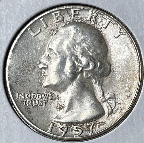 1957-D Washington Silver Quarter - Toned Choice Brilliant Uncirculated MS63+