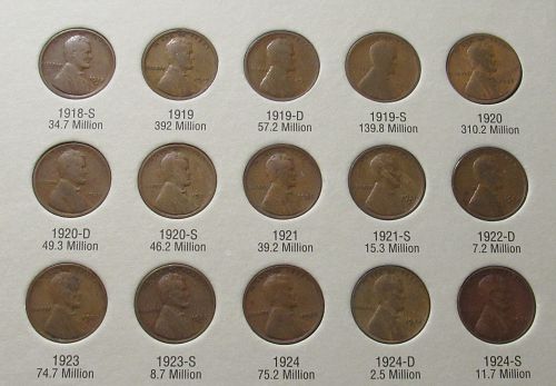 1909 to 1940 Partial Lincoln Wheat Cent Set, 71 Coins in circulated condition