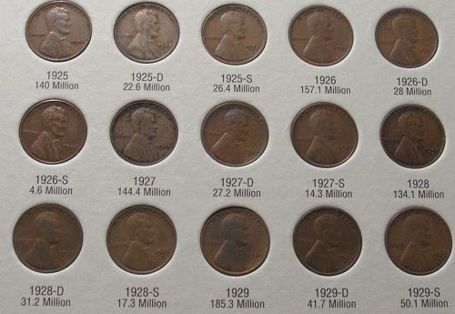 1909 to 1940 Partial Lincoln Wheat Cent Set, 71 Coins in circulated condition