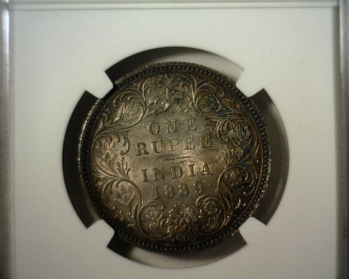 1889 B SILVER INDIA RUPEE  NGC MS-62   NICE LOOKING COIN!!