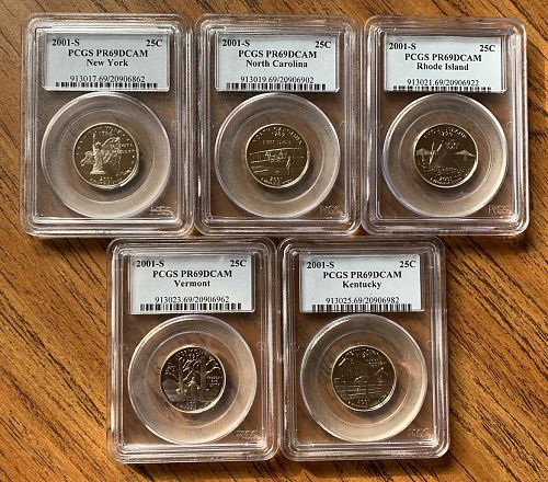2001 S PCGS PR69DCAM SERIES (five designs in the series).