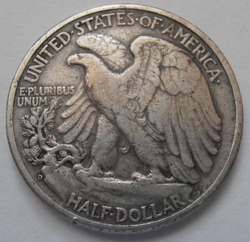 1938 D Walking Liberty Half  Dollar, 90% Silver Coin,  (38DAC7)