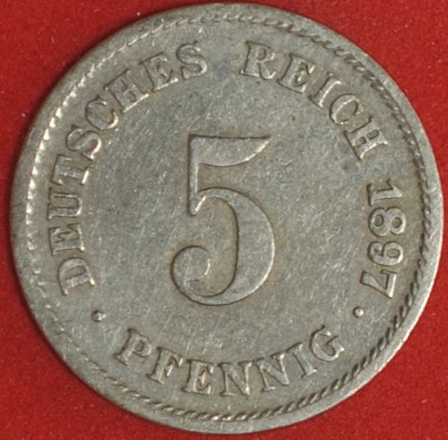 1897G Germany/Empire 5 Pfennig VF+