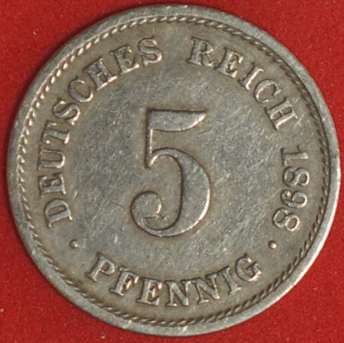 1898F Germany/Empire 5 Pfennig XF Details