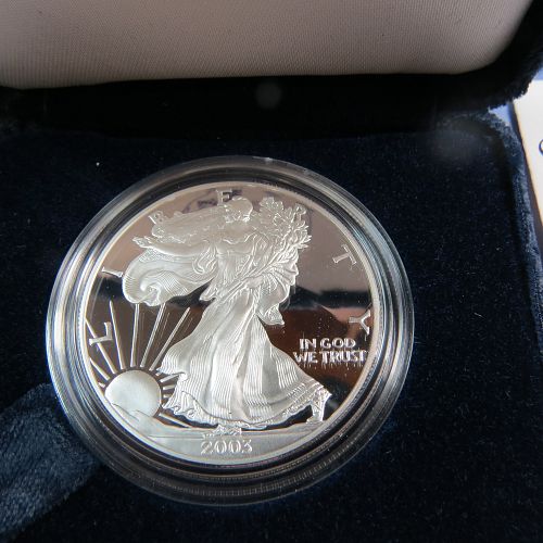 2003-W AMERICAN SILVER EAGLE PROOF DOLLAR (99.99% PURE SILVER) Incl: COIN, BOX & COA
