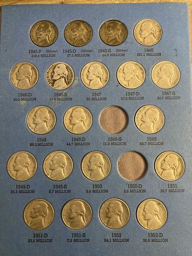 Jefferson Nickel collection 1938 to 1961 (61 Coins)