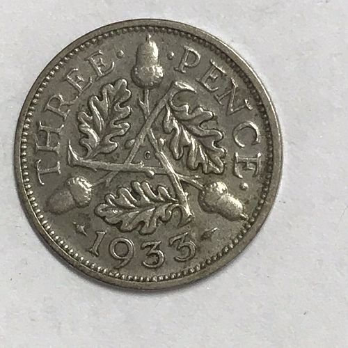 Four Coins Great Britain Silver 1916, 1920, 1933  3 Pence Silver and 1 NO date