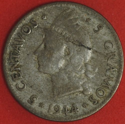 1944 Dominican Republic 5 Centavos Fine+