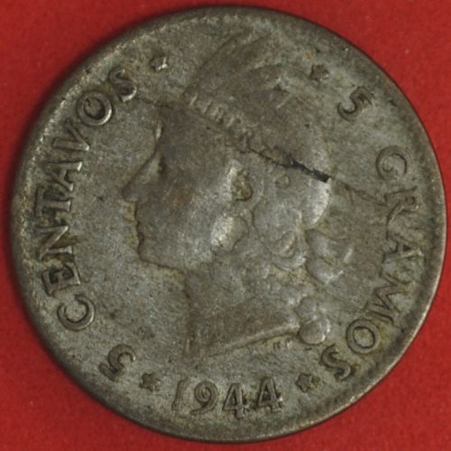 1944 Dominican Republic 5 Centavos Fine+