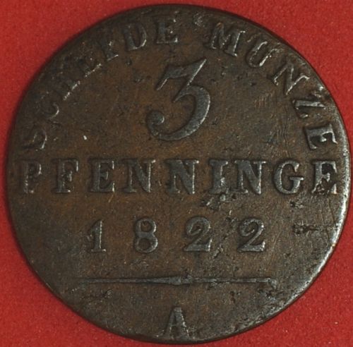 1822A German States/Prussia 3 Pfennig VF