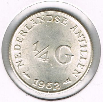 &frac14; Gulden - Juliana, Netherlands Antilles, 1962, Silver (.640)