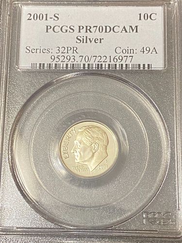 2001 S 10C Silver Roosevelt Dime PCGS PR70DCAM