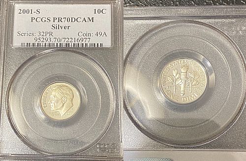 2001 S 10C Silver Roosevelt Dime PCGS PR70DCAM