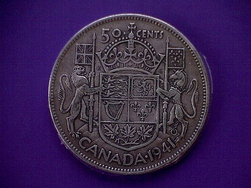 1941 CANADA FIFTY CENTS KING GEORGE V1 "WIDE DATE" "SILVER" 11.66 GRAMS