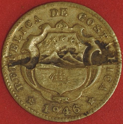 1946 Costa Rica 25 Centimos VF Major Lamination