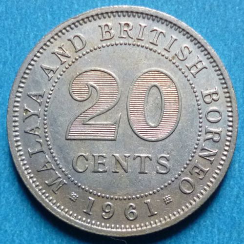 Malaya and British Borneo 20 Cents 1961 KM# 3