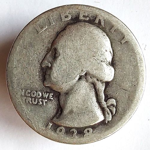 1938 P Washington Quarter Dollar - Free Shipping for additional coins purchased on same invoice.