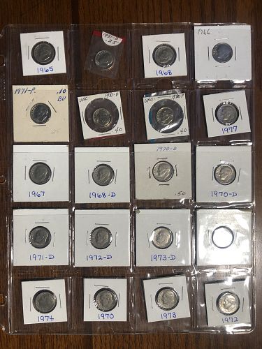 Roosevelt Dime Collection in 2X2 with page NICE
