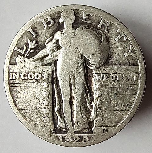 1928 S Standing Liberty Quarter Dollar - Free Shipping for additional coins purchased on same invoice.