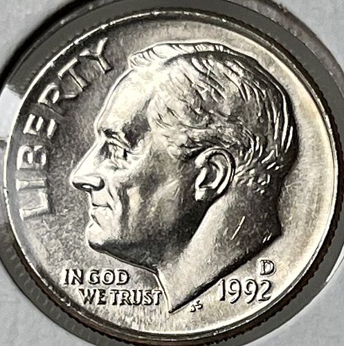 1992-D Roosevelt US Dime ~ Gem/Choice Brilliant Uncirculated MS63+